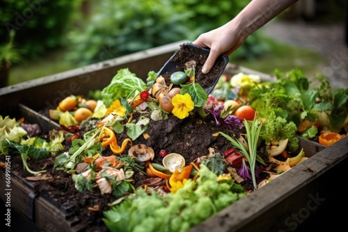 Man composting food waste in the garden