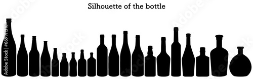 Silhouette set of sake bottles, a bottle of sake and a bottle of beer or a bottle of wine or a bottle of whiskey