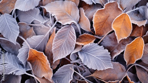 Frost’s Delicate Touch: Autumn’s Final Whispe autumn leaves on the ground