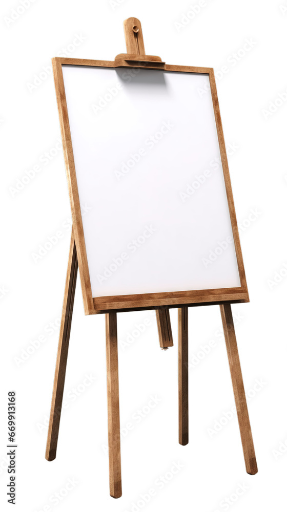 Easel sign mockup, white board, sign isolated on transparent background, Generative ai