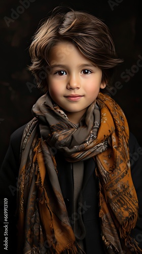 Image of Asian child posing on background. People portrait illustration. Generative AI