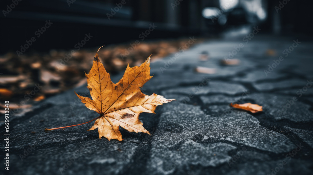 Close up of a autumn yellow leaf on the ground Close up of a autumn yellow leaf on the ground