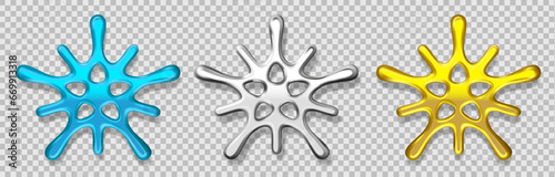 Vector christmas set of beautiful snowflake on transparent background. 3d style design of abstract different color snowflake. Decorative winter object