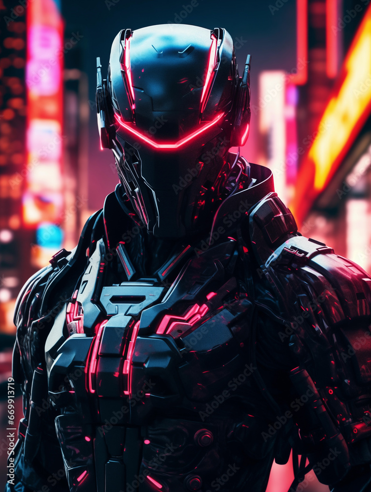 Future Armored Military or Law Enforcement in Futuristic Cybercity