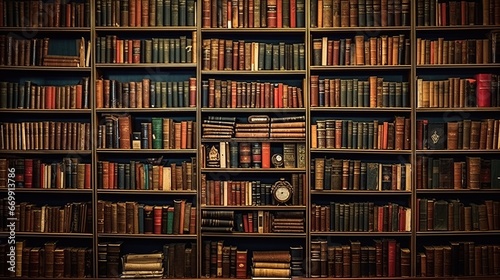 Old books in the Library vintage style. AI generated image photo