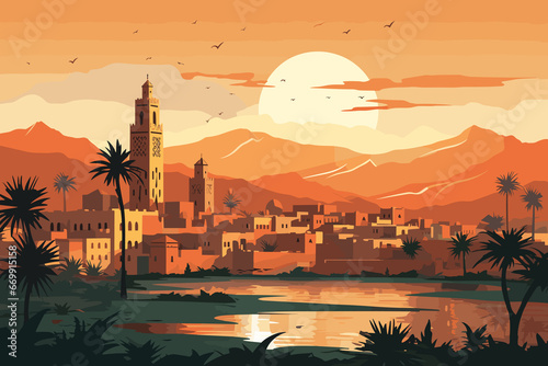Morocco flat art landscape illustration