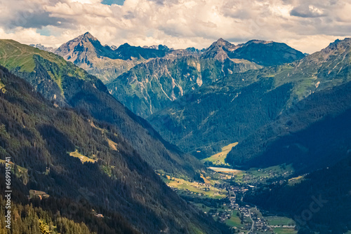 Alpine summer view at Mount Kreuzjoch, Schruns, Bludenz, Montafon, Sylvretta, Vorarlberg, Austria