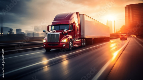 American truck on blurred motion highway © BeautyStock