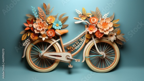 artistic bicycle with flowers made of paper photo