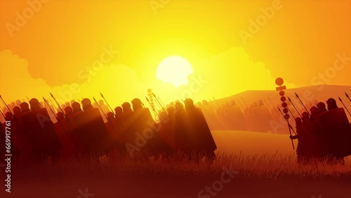 Roman legionaries marching into an invasion, evoking the grandeur and power of the ancient Roman Empire. Perfect for projects related to history, warfare, or storytelling