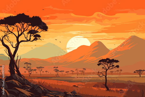 Malawi flat art landscape illustration