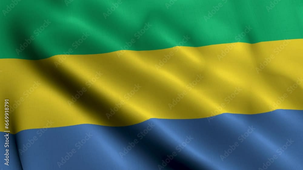 Gabon Flag. Waving Fabric Satin Texture of the Flag of Gabon 3D illustration. Real Texture Flag of the Gabon Gabon Flag. Waving Fabric Satin Texture of the Flag of Gabon 3D illustration. Real Texture Flag of the Gabon
