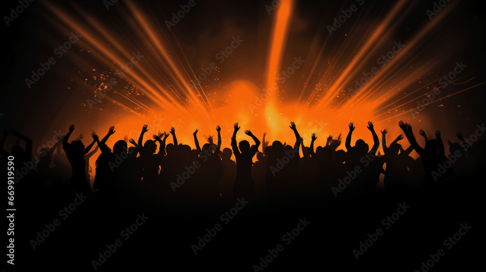 Silhouette of a party audience orange lights