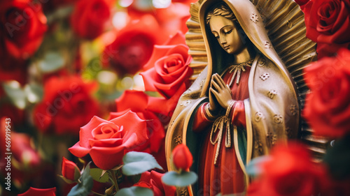 Statue of Saint Mary of Guadalupe (Virgen de Guadalupe) in honor of the celebration of the Mexican holiday of December 12 photo