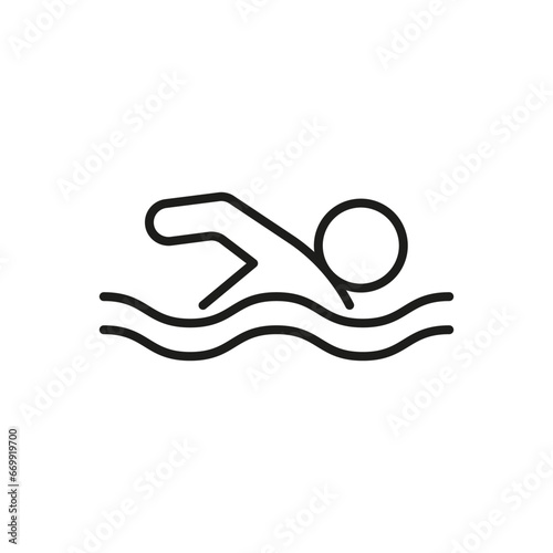 Swim in water, line icon. Swimmer in pool, river, lake, sea, ocean. Vector outline