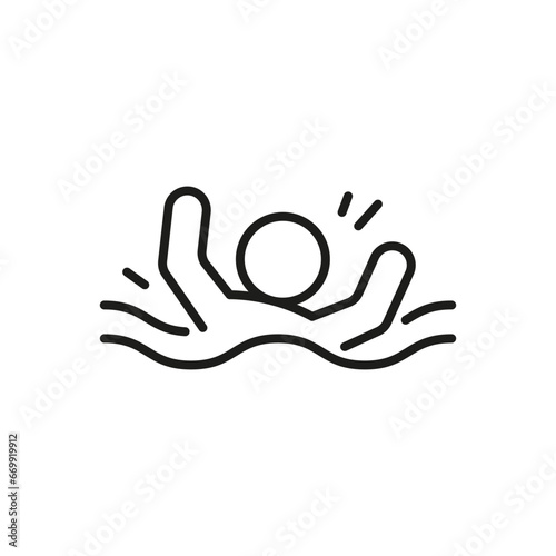 Swimmer sink in water, line icon. Danger swim. Help drown. Vector outline