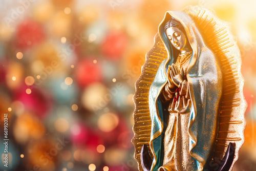 Fotótapéta Statue of Saint Mary of Guadalupe (Virgen de Guadalupe) in honor of the celebrat