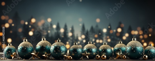 Banner: Christmas trinkets and decorations in green and red tones, with space for text. photo