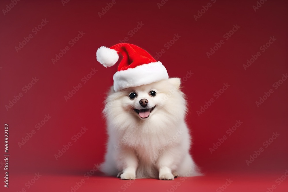 Christmas funny baby puppy dog in red Santa hat