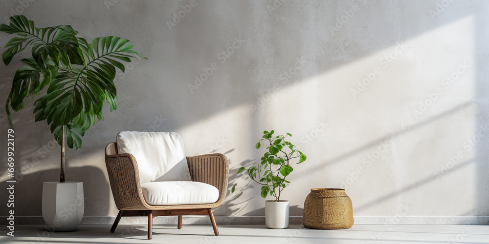 Chair and table in the living room white wall