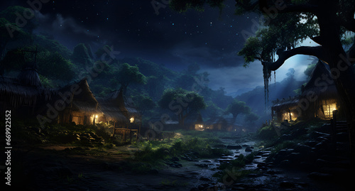 Remote ancient forest village Night sky © วชิราภรณ์ แรมประชา
