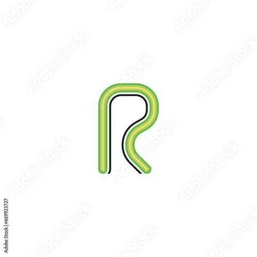 letter R neon logo template with flat style in black and green color