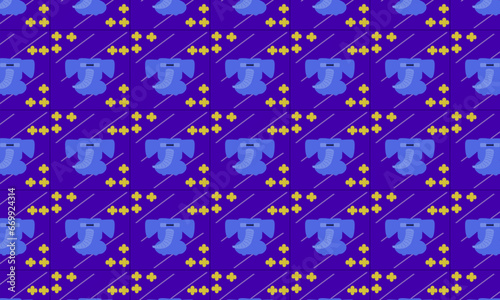 pattern with stars and cartoon funny elefant with purple background