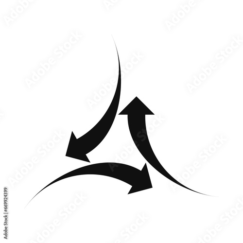 Three Curved Bursting Arrows Silhouette Icon