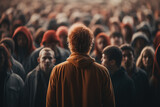View from behind of a person facing an indifferent crowd.loneliness concept