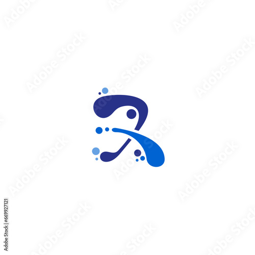 R fresh logo template with flat style in blue color