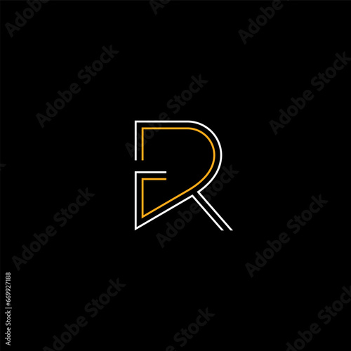 simple line R logo vector with line style in white and orange color
