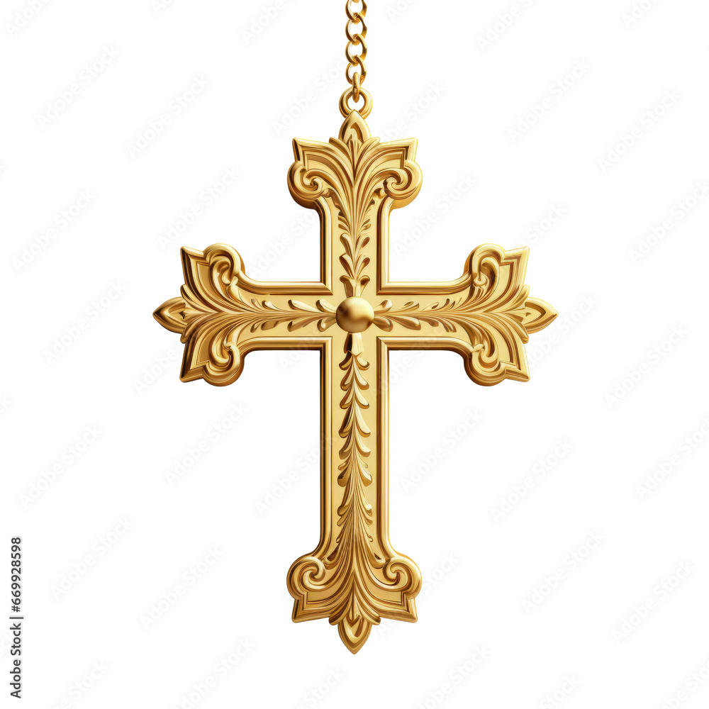 Gold cross. Isolated element on transparent background. AI generative.