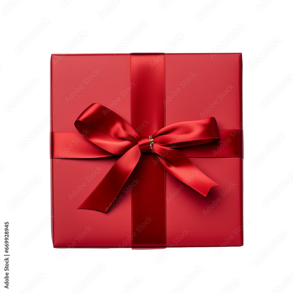Gift box top view isolated on transparent background. AI generative. Gift box top view isolated on transparent background. AI generative.