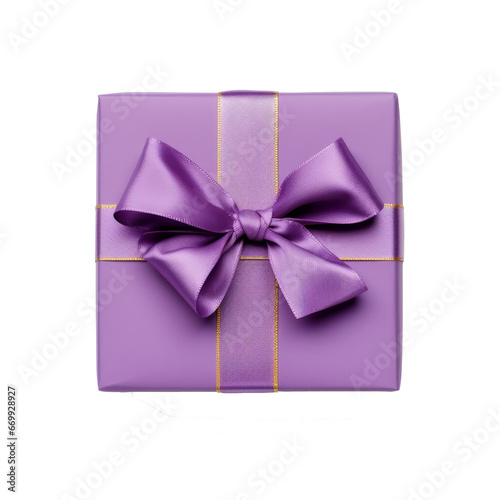 Gift box top view isolated on transparent background. AI generative.