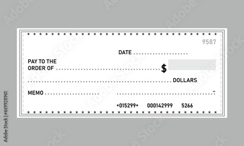 blank bank check. blank cheque checkbook illustration vector eps template