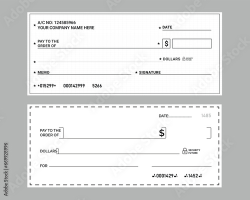 blank bank check. blank cheque checkbook illustration vector eps template