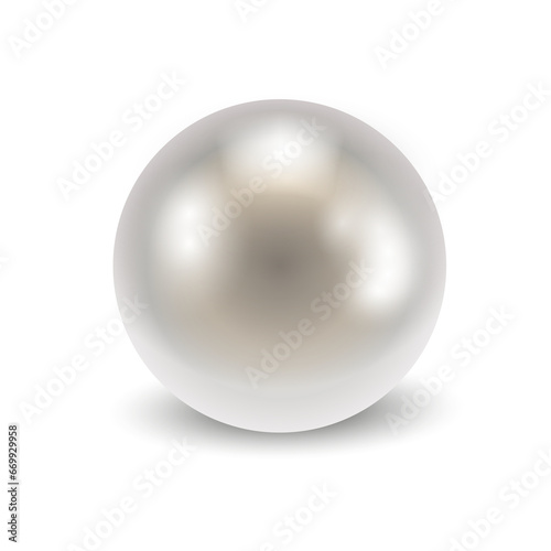 Realistic round shiny pearl with shadow isolated on transparent background