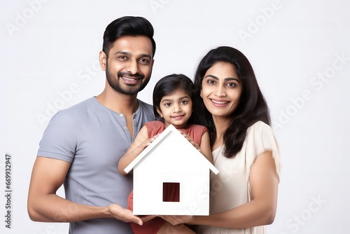happy indian family residential dream house with 3d model