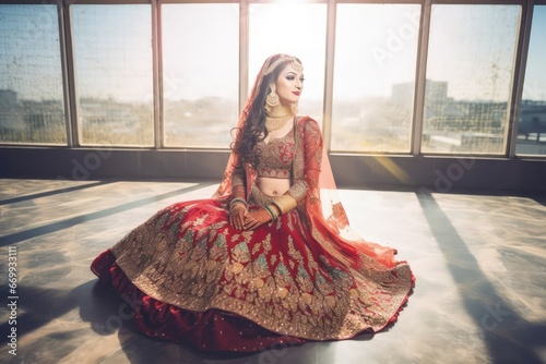 fashionable and traditional lehenga dress bridal model shoot photo