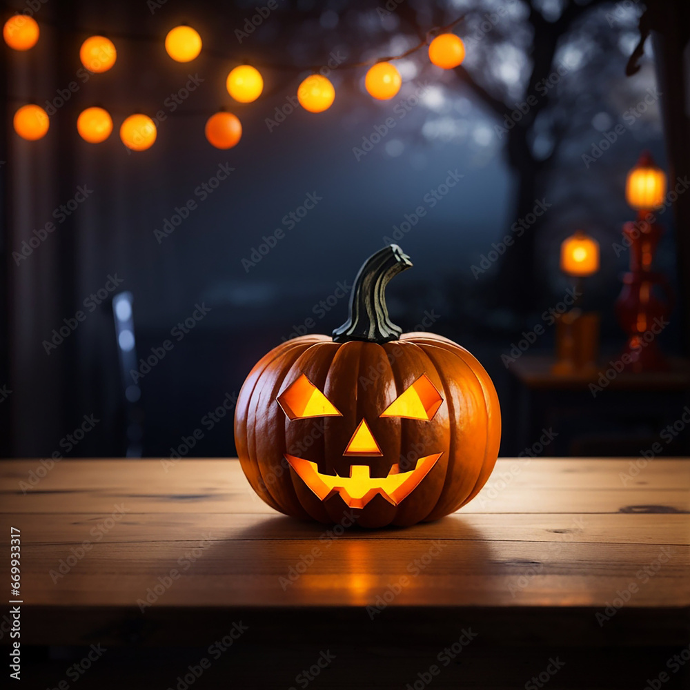 halloween blured background empty table 