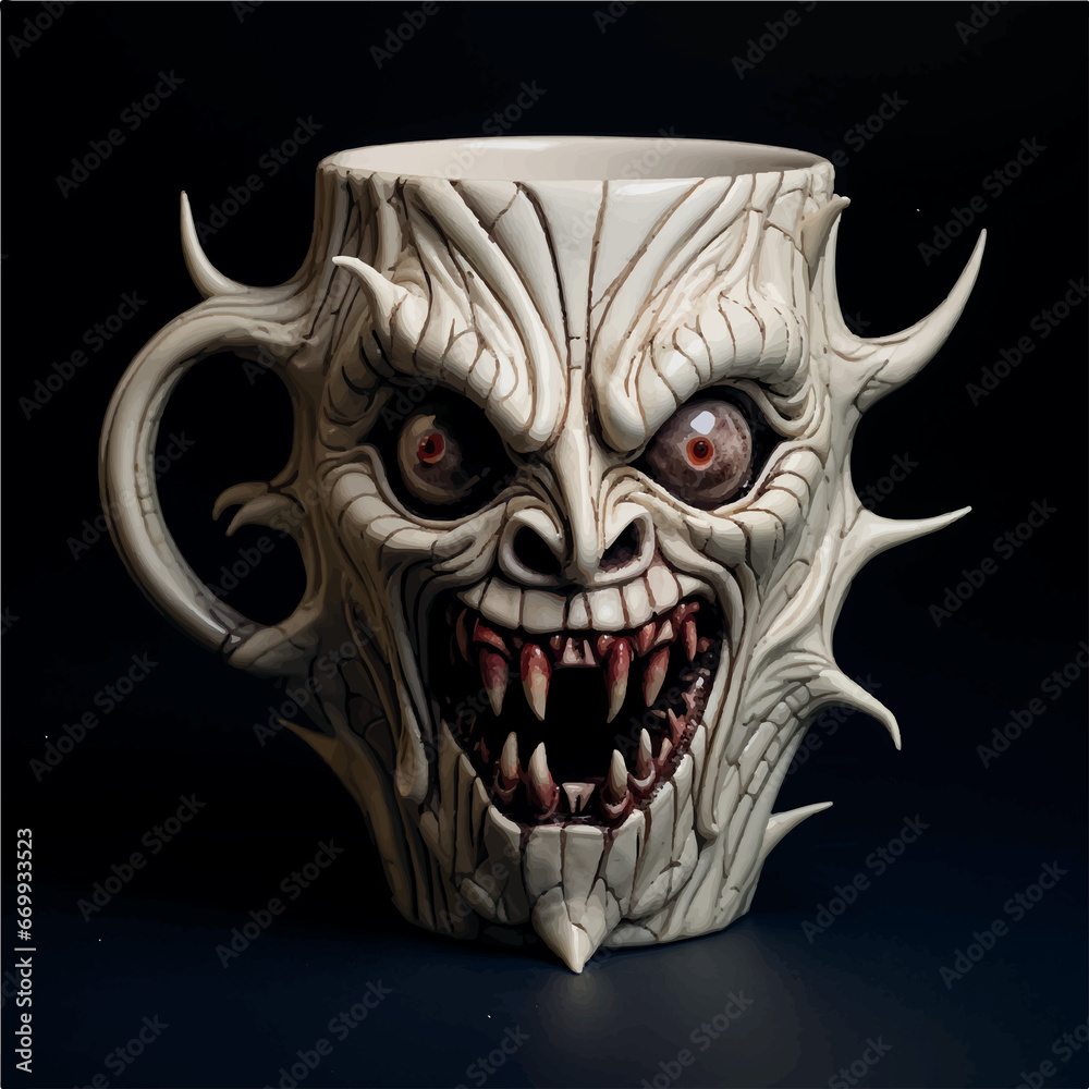 Illustration of Weird monster coffee cup 