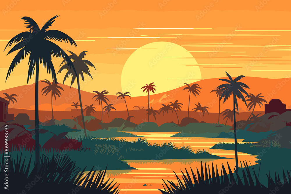 Ghana flat art landscape illustration