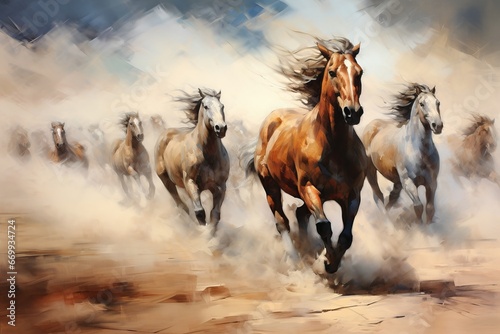 group of horses  horse paintings picture for wall decoration. Generative AI