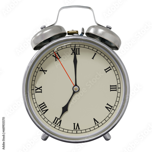 classic vintage alarm clock isolated on transparent background