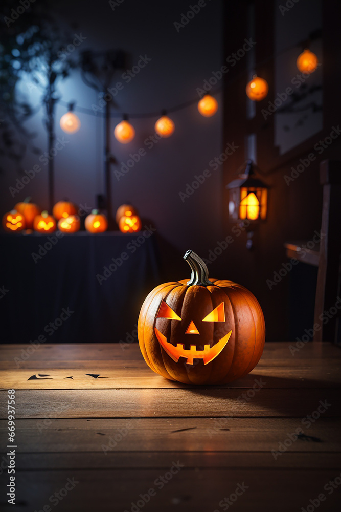 Fototapeta premium halloween blured background empty table 