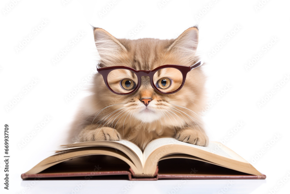 Cat reading book Education concept Cat reading book Education concept
