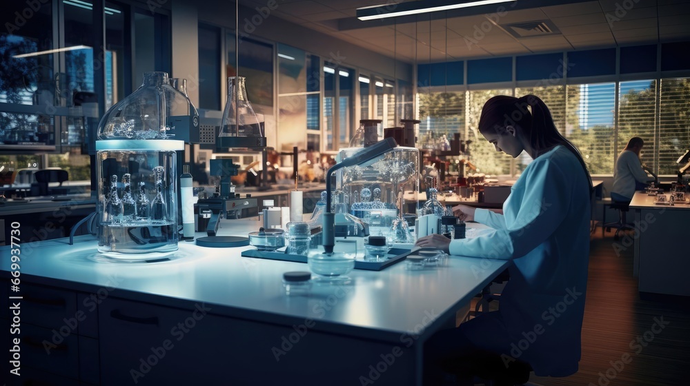 A scientist in a laboratory conducts experiments