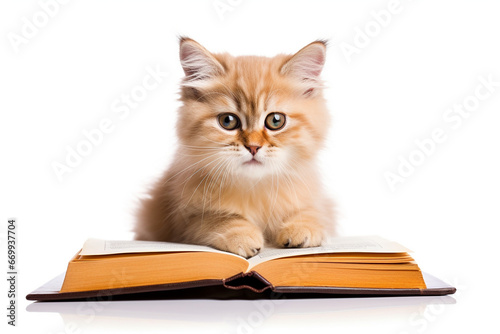 Cat reading book Education concept