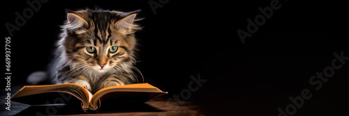 Cat reading book Education concept