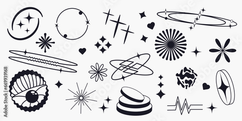 a set of characters in the form of different geometric shapes in the y2k style